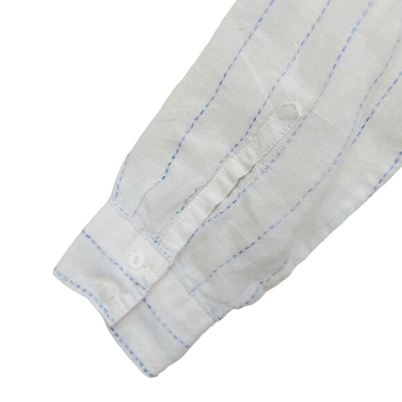 Saks Fifth Avenue Top Womens Small White Linen Pinstripe V-Neck Long Sleeve - Picture 8 of 12